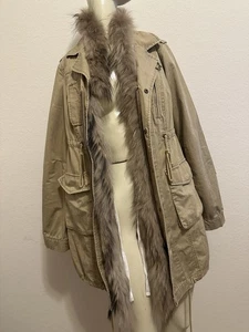 We the Free Free People Real Fox Fur Trimmed Tan Military Jacket, Sz: M (b22) - Picture 1 of 8