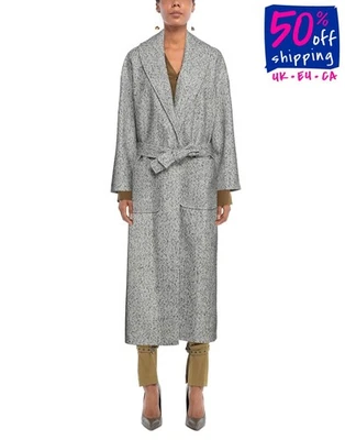 RRP €361 UN_FURTIVE Tweed Long Wrap Coat IT42 US6 UK10 M Belted Lined Collared - Image 1 of 4