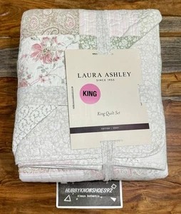 New Laura Ashley Paisley Celina Patchwork Pink White King Quilt Set 3pc - Picture 1 of 10