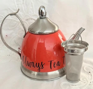 Creative Home 6,5" Melonenfarbener Teekessel mit Teeei Korb Always Tea Time SS - Bild 1 von 5