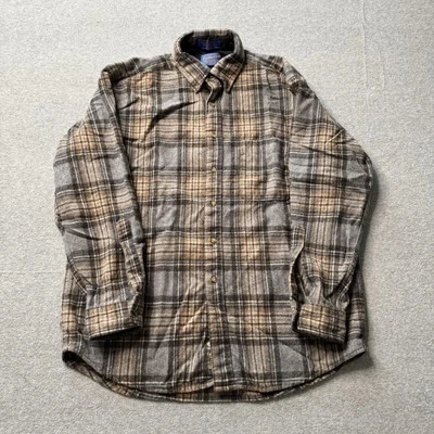 Vintage Pendleton Shirt Mens Large Gray Plaid Flannel 100% Virgin Wool 90s - Image 1 of 4