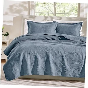 Size Quilt Bedding Set with 1 Pillow Shams, Summer Lightweight Twin Blue Grey - Picture 1 of 8