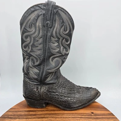 J Chisholm Boots Men's 9 EE Wide Black Exotic Leather Western Cowboy USA Pull On - Image 1 of 4