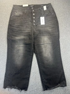 Judy Blue Black High Rise Distressed Raw Hem Cropped Wide Leg Jeans - Bild 1 von 15