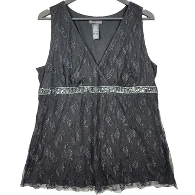 Camiseta sin mangas Babydoll de encaje Y2K New York & Co de colección talla XL hada oscura caprichosa bruja gótica Foto 1 de 4