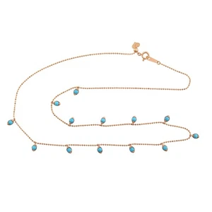 Turquoise Bead Station Necklace Dainty 18k Rose Gold Minimalist Gift for Her - Picture 1 of 6