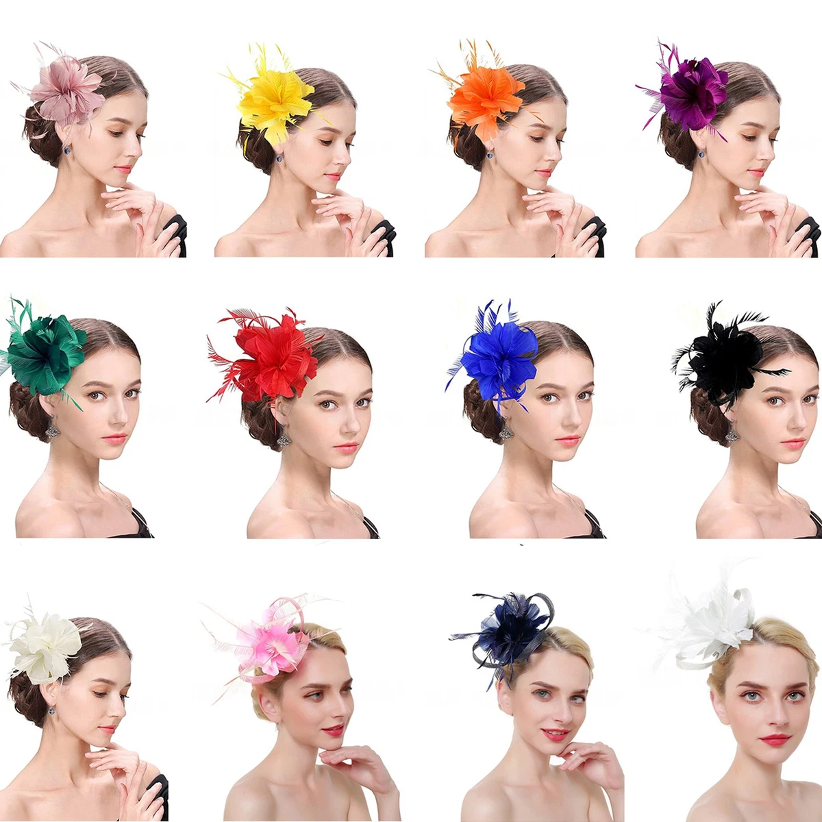 Damen Fascinator Hut Mit Blume & Feder - Haarspange Für Hochzeit, Cocktail, Teeparty - Mehrere Farben