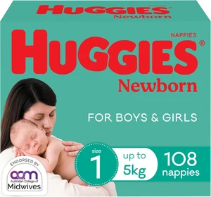 Huggies Newborn Nappies Size 1 (Up to 5Kg) 108 Count Size Name:Size 1 Style N... - Picture 1 of 12