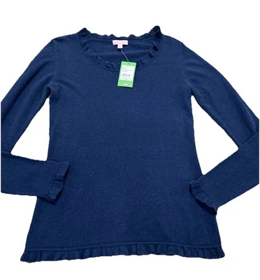 NUEVO Suéter Lilly Pulitzer Talla L Prissy Seda Mezcla Cachemira Azul Marino Foto 1 de 4