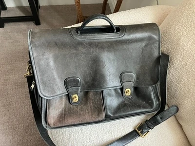 Винтажный тренер черный кожаный портфель/сумка для ноутбука модель 0532 - Изображение 1 из 4