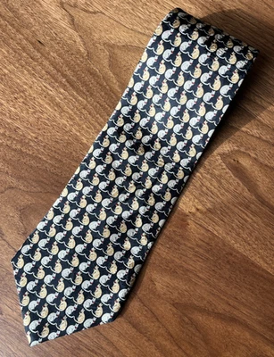 Museum Artifacts Black Silk Necktie Kitty Cat Print 57.5"L EUC! - Image 1 of 3