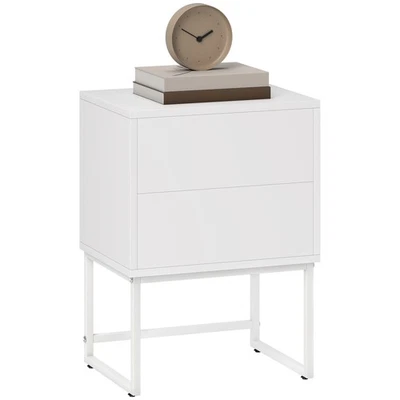 HOMCOM Comodino Moderno a 2 Cassetti con Apertura a Pressione 40x30x50cm Bianco - Immagine 1 di 4