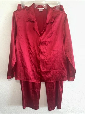 Conjunto de pijama Gilligan & O’Malley para mujer talla M satinado rojo sedoso pantalones y top Foto 1 de 4