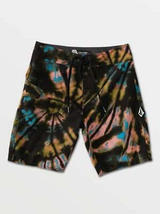 Volcom Boy's 25/10 Mod Distraction Board Shorts Black Blue Tie Dye - Picture 1 of 2