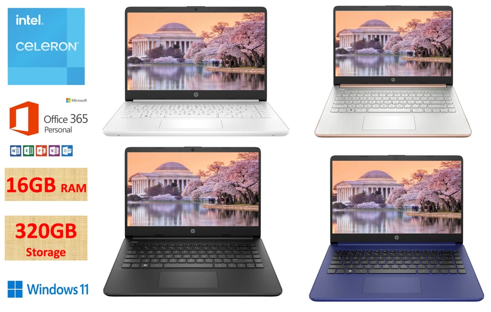 2024 HP Laptop Computer 14" HD Notebook Intel Celeron 16GB RAM 320GB Storage - Image 1 of 1