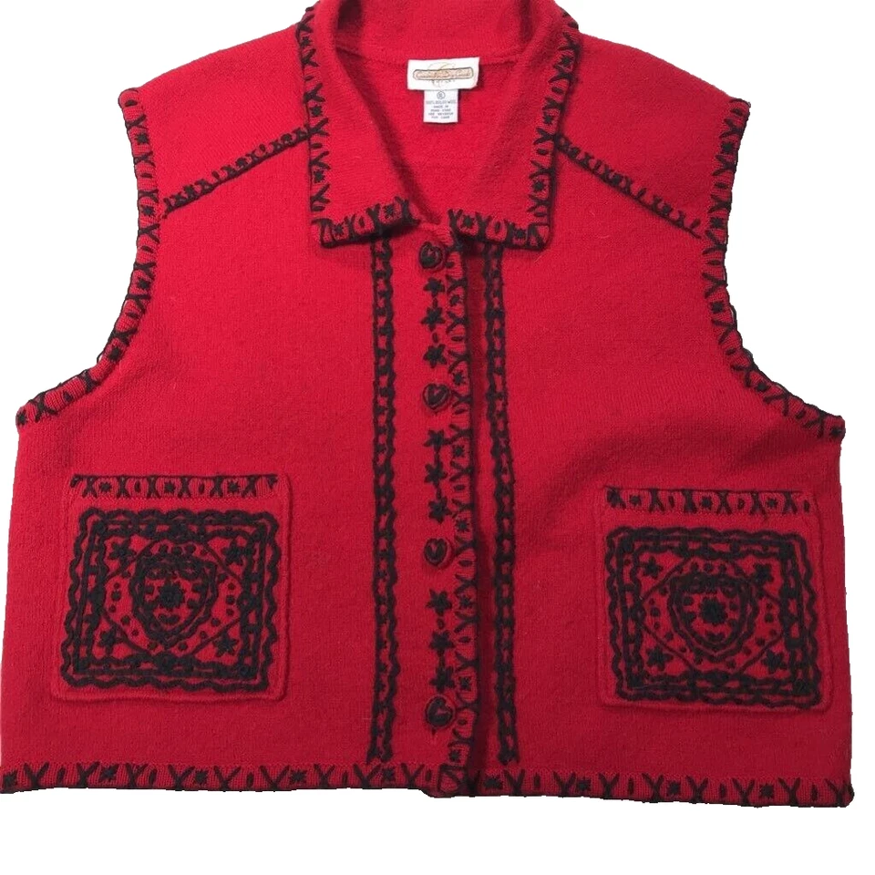 Cambridge Dry Goods Womens Sweater Vest Red Stitched Boiled Wool Button Front XL - Image 1 of 4
