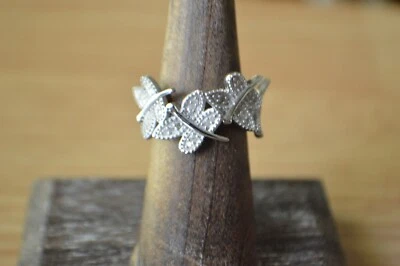 Кольцо с бабочками из натурального белого бриллианта 0,25 карата платина поверх чистого серебра размер 6 - Изображение 1 из 4
