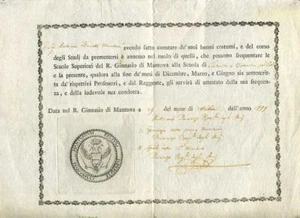 Mantova università ginnasio licenza ginnasiale del 1799 - Picture 1 of 1