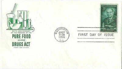 6 '56 FDCs Food&Drug, Wheatland, Labor Day, Nassau Hall, Devil's Tower, Salmon - Image 1 of 4
