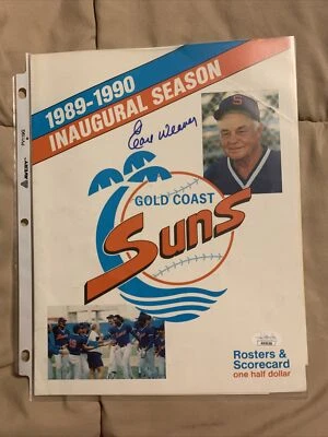 1989-90 Sr Lg GOLD COAST SUNS Scorecard Signed Earl Weaver Baltimore Orioles JSA - Image 1 of 4