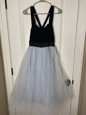 Nuevo con etiquetas Vestido Midi Balletcore Tul 5/6 Negro Plata Tutú Falda Espalda Cruzada Fairycore Foto 1 de 4