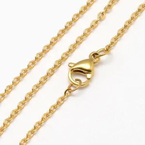 Gold Stainless Steel Cable Chain Necklace 18" - 1mm - 1 Necklace - N064 - Picture 1 of 2
