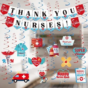 Nurses Week Decorations, THANK YOU NURSES Banner & 12PCS Hanging Multicolor - Picture 1 of 5