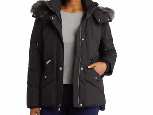 Nuevo con etiquetas Abrigo/chaqueta con capucha de piel sintética resistente a Andrew MarcWater talla L - Imagen 1 de 10