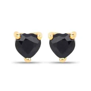 14k Yellow Gold Push Back Heart Created Black Sapphire Stud Earrings 4mm - Picture 1 of 1