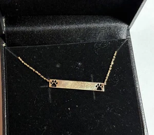Midas 14k Yellow Gold Pawprint Dog Cat Love Bar Chain Necklace 2.65g - Picture 1 of 8