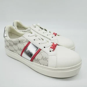 NUEVOS ZAPATOS MICHAEL KORS NIÑAS 5Y EE. UU. Amapola Metálica Firma Logo Rayas Tenis - Imagen 1 de 17
