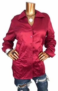 Coldwater Creek 2X Plus Top Magenta Button Up Shirt Long Slvs V Cut - Picture 1 of 10