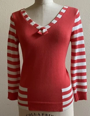 Marc Jacobs Cashmere Cotton Blend Pullover Sweater V Neck Small EUC Striped - Image 1 of 4