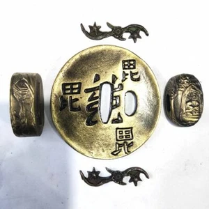 Round Set Warrior Tsuba Menuki Fuchi Kashira Accessory For Japanese Katana Sword - Picture 1 of 6