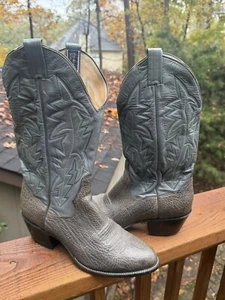 Stivali cowboy western slim Panhandle vintage anni 90 pelle di squalo grigio esotico uomo 7,5E - Foto 1 di 12