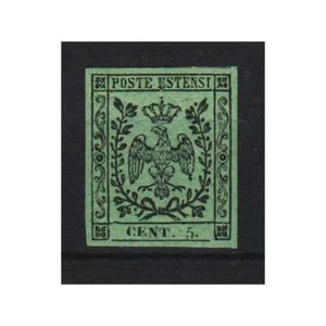 1852 MODENA 5 c. VERDE OLIVA n.8 CON PUNTO CERT. G. BOLAFFI G.I. MNH** - Foto 1 di 3