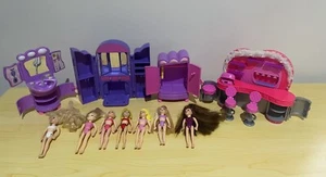 Polly Pocket Bundle: Groove Beauty Bar, Vanity Sink, Wardrobe And X7 Dolls - Picture 1 of 24