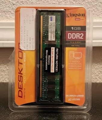 Kingston KVR66702/1GR PC2-5300 1GB Dimm 667MHz DDR2 9905429 - 002. AOOLF - Image 1 of 3