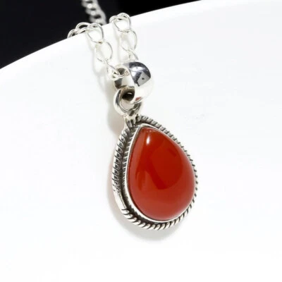 Brillante Rosso Corniola Gemma 925 Argento Sterling Fatto a Mano Ciondolo S-41 - Immagine 1 di 4