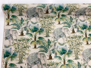 Cortina rica en algodón de tela de elefante verde selva verde lino indio de aspecto de elefante Jaipur - Imagen 1 de 16
