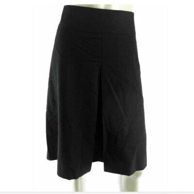 Inc Mujer Falda Talla 12 Negra Sólida Elastizada Sobre la Rodilla Una Línea Plisada Foto 1 de 2