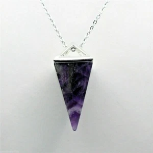 Collana unisex ciondolo piramide vera ametista GARANZIA pietre dure chakra NUOVA - Foto 1 di 4