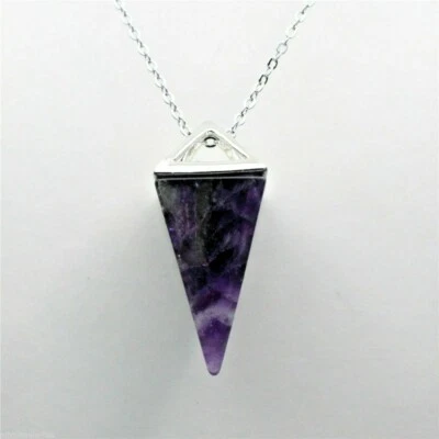 Collana unisex ciondolo piramide vera ametista GARANZIA pietre dure chakra NUOVA - Immagine 1 di 4
