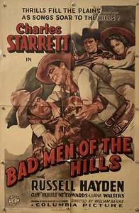 Póster original de una hoja de película de Bad Men of the Hills - 1942 - ¡RARO! - Imagen 1 de 12