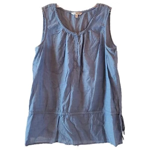 Croft Barrow Sleeveless Top Chambray Blue Size Large Tie Hip Cotton Comfort  - Picture 1 of 11