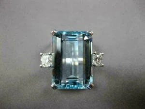 6 Ct Lab Created Emerald Cut  Aquamarine Engagement Ring 14k White Gold Plated - Picture 1 of 9