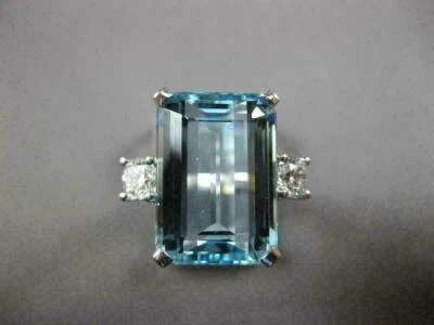 6 Ct Lab Created Emerald Cut  Aquamarine Engagement Ring 14k White Gold Plated - Image 1 of 4