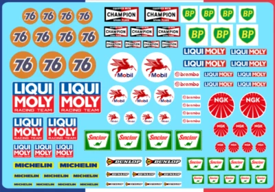 DECALS Scalextric RC 10 Sponsors GAS OIL FUEL VINTAGE 1/43 1/32 GT3 LMP 1