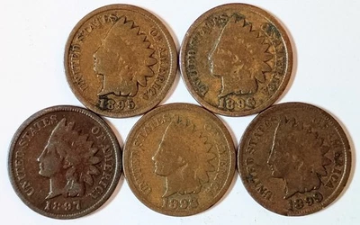  5•Indian Head Cents•* 1895-96-97-98 & 99 *GOOD OR BETTER*• $FREE SHIPPING$ #260 - Image 1 of 2