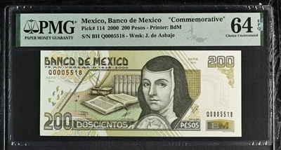 México, Banco de México P#114 2000 200 Pesos - PMG Ch UNC 64 EPQ Foto 1 de 2